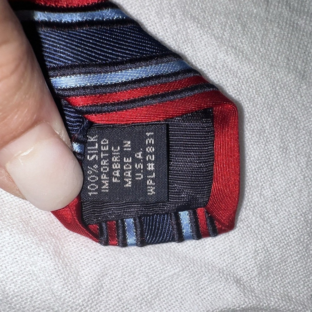 Hart Schaffner Silk Tie Mens Red Navy Striped - Picture 4 of 9